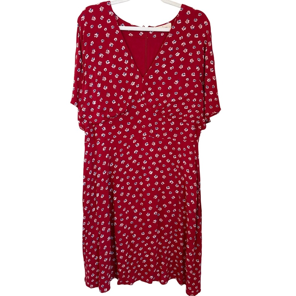 Seasalt Cornwall Wilsey‎ Dress Red Floral V-Neck Short Sleeve US Size 12